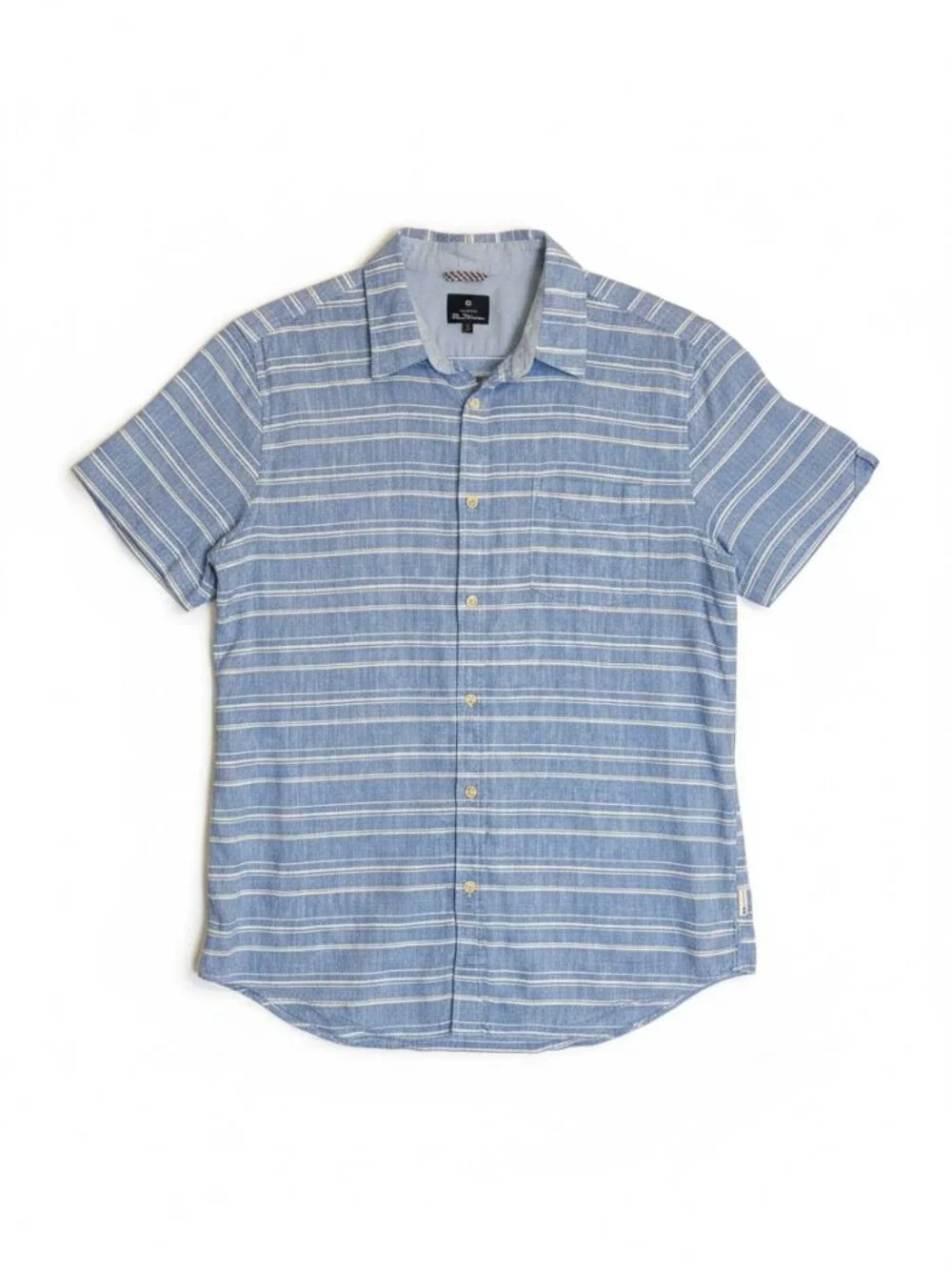 Ben Sherman Blue Striped Short Sleeve Button Shirt Men's XL Mod Casual